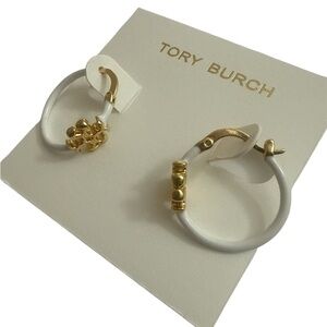 Tory Burch Gold and White Mini Hoop Earrings